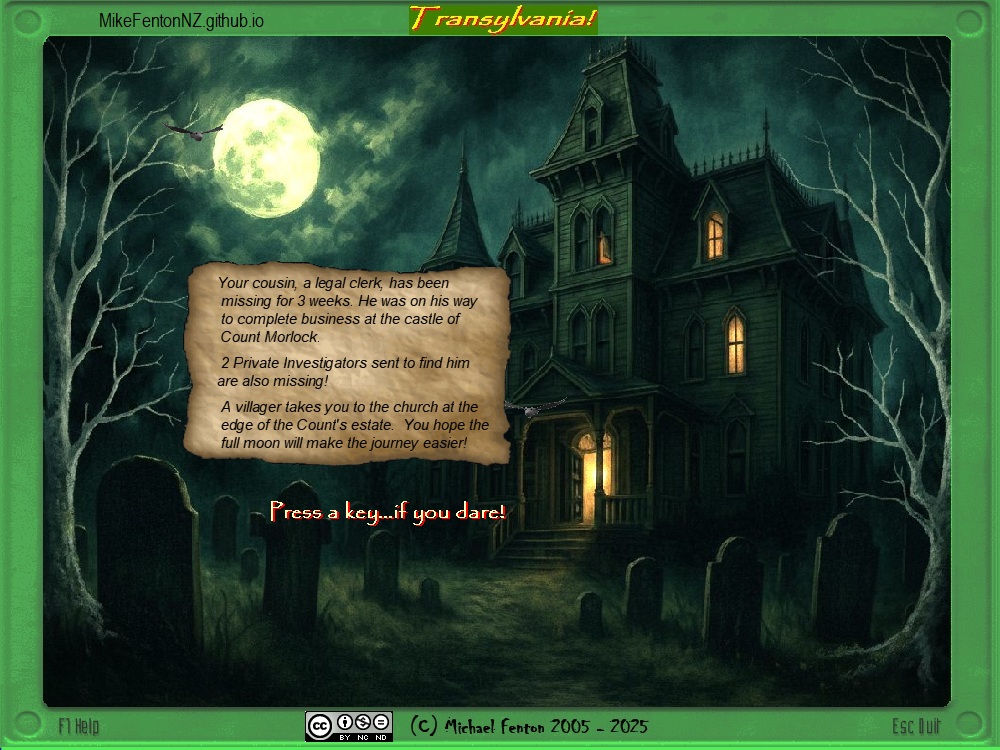 'Michael Fenton's Transylvania screenshot'; Transylvania, 2025, for Windows.