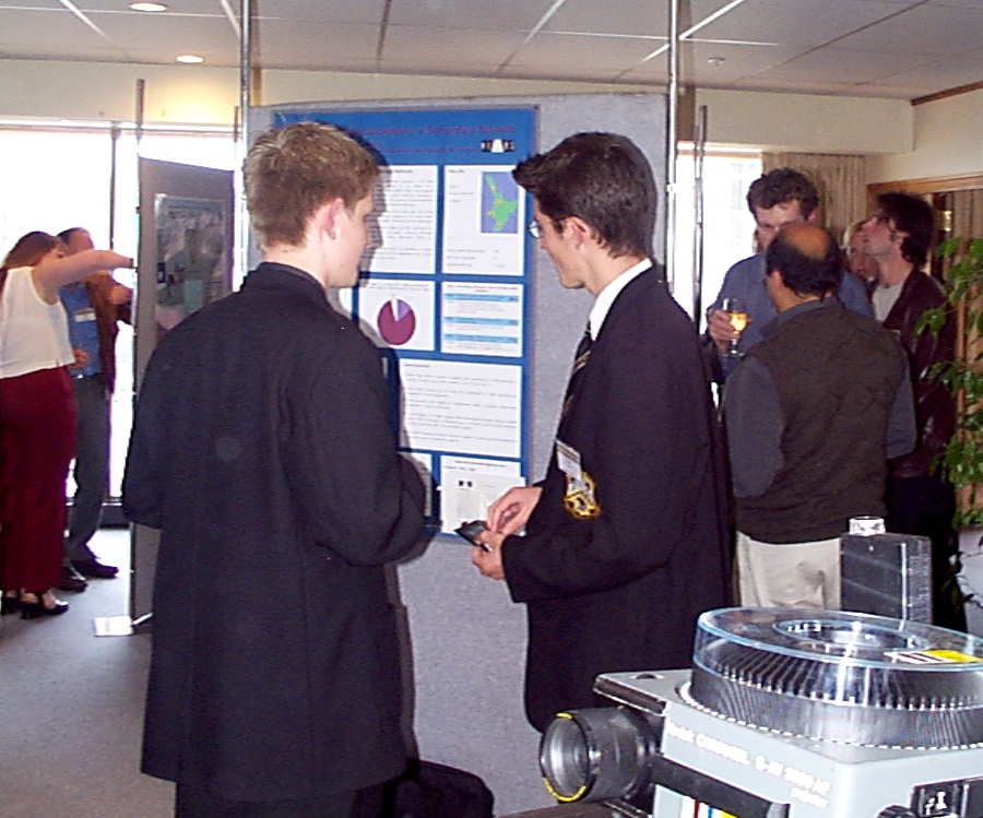 Nexus Research Group student presenting a research poster at the New Zealand Microbiological Society conference, 2001