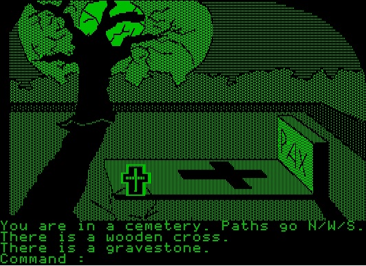 'Transylvania screenshot'; the original Apple II Transylvania, 1982